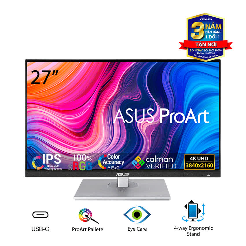Màn hình Asus ProArt PA279CV (27inch/4k/IPS/60hz/5ms/HDMI+DP+USB-C+Audio/Loa)