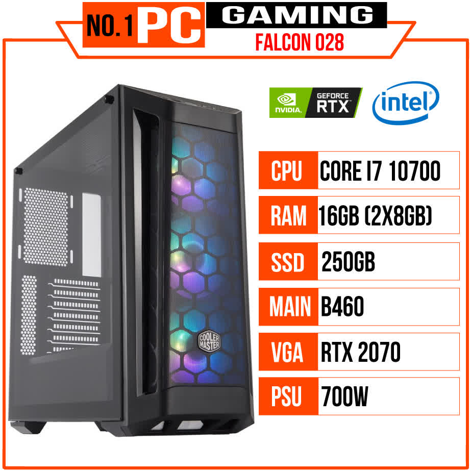 PC GAMING FALCON 028 (I7 10700/B460/16GB RAM/250GB SSD/RTX 2070/700W/Tản AIO CM/RGB)