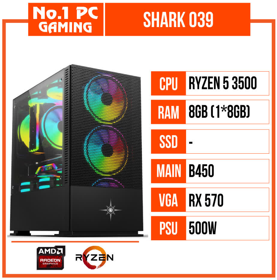 PC GAMING SHARK 039 (R5 3500/B450/8GB RAM/RX570/500W/RGB)