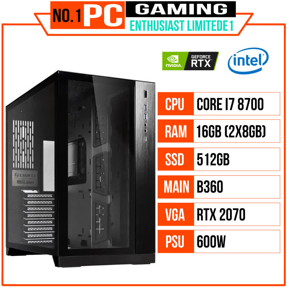 PC HNC ENTHUSIAST WATERCOOLING- GAMING LIMITED E1 (I7 8700/B360/16GB RAM/512GB SSD/RTX 2070/600W/RGB)
