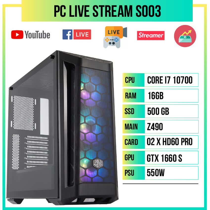 PC Live Stream S003 (i7-10700/Z490/16GB RAM/GTX 1660 Super/02x FHD Capture Card/500GB SSD/550w)