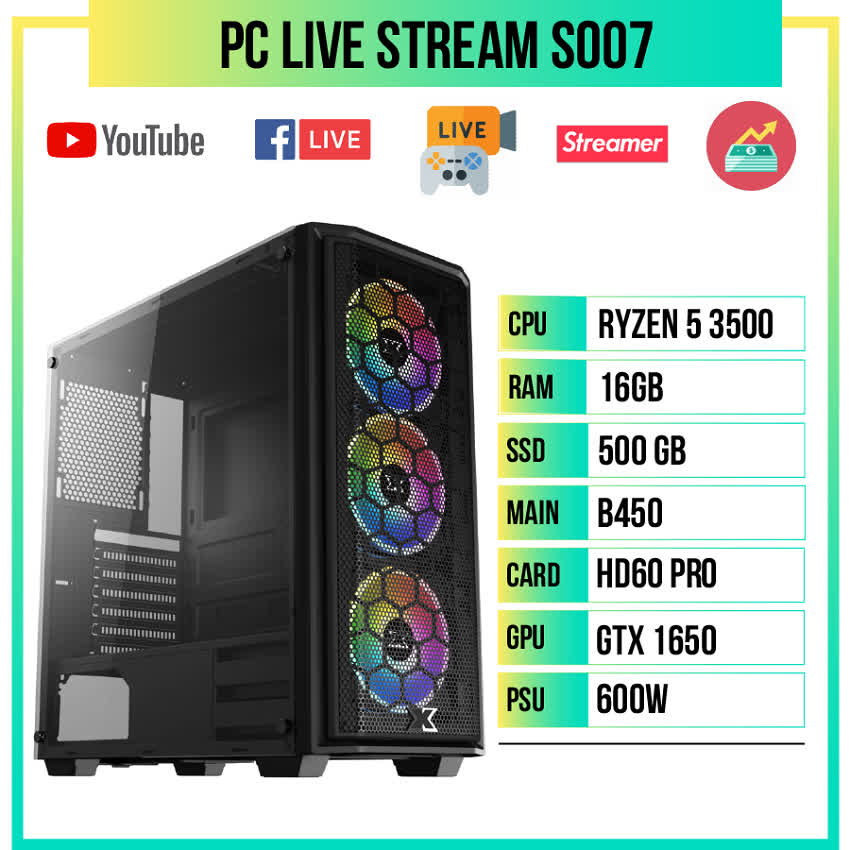 PC Live Stream S007 (Ryzen 5 3500/B450/16GB RAM/GTX 1650/FHD Capture Card/500GB SSD/600w)