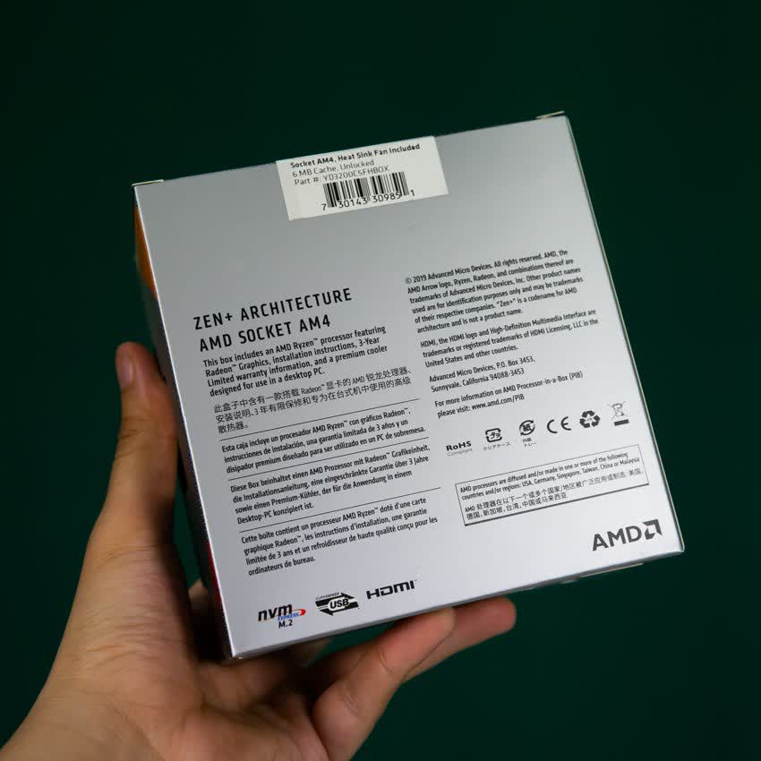 CPU AMD Ryzen 3 3200G (3.6GHz turbo up to 4.0GHz, 4 nhân 4 luồng, 4MB Cache, Radeon Vega 8, 65W) - Socket AMD AM4