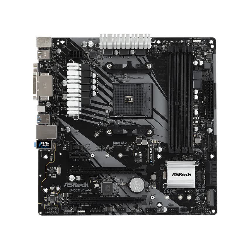 Mainboard ASROCK B450M PRO 4-F (AMD B450M, Socket AM4, m-ATX, 4 khe RAM DDR4)