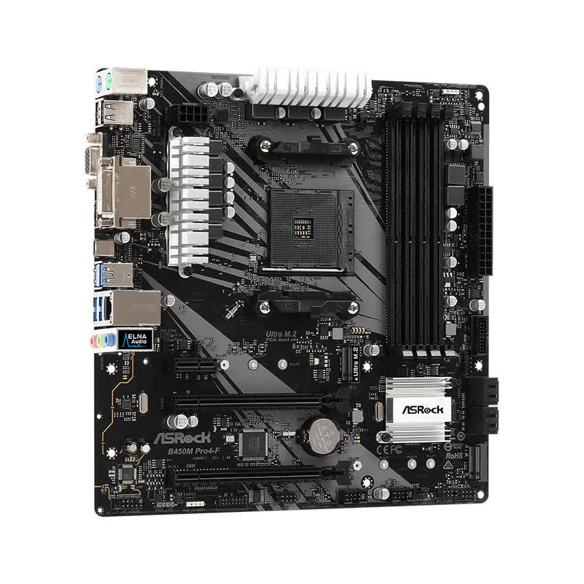 Mainboard ASROCK B450M PRO 4-F (AMD B450M, Socket AM4, m-ATX, 4 khe RAM DDR4)