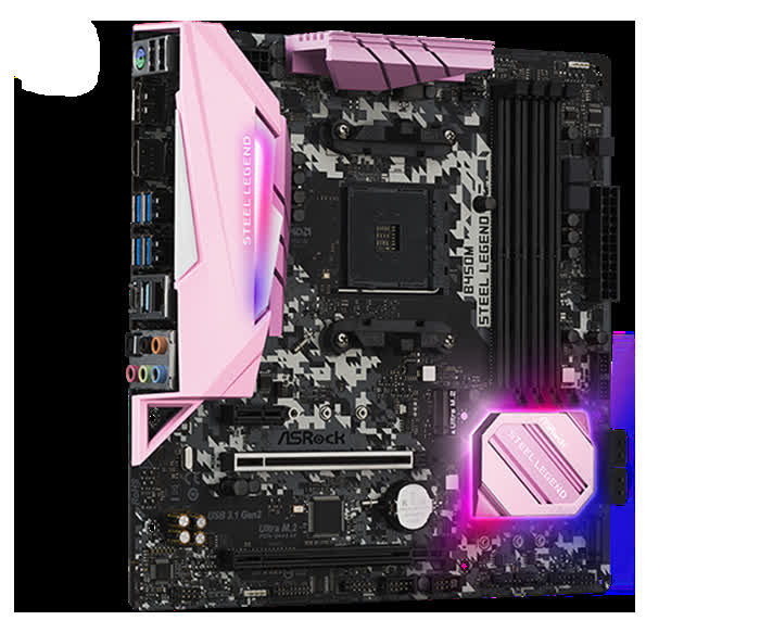 Mainboard ASROCK B450M STEEL LEGEND (Pink Edition)  (AMD B450, Socket AM4, ATX, 4 khe RAM DDR4)