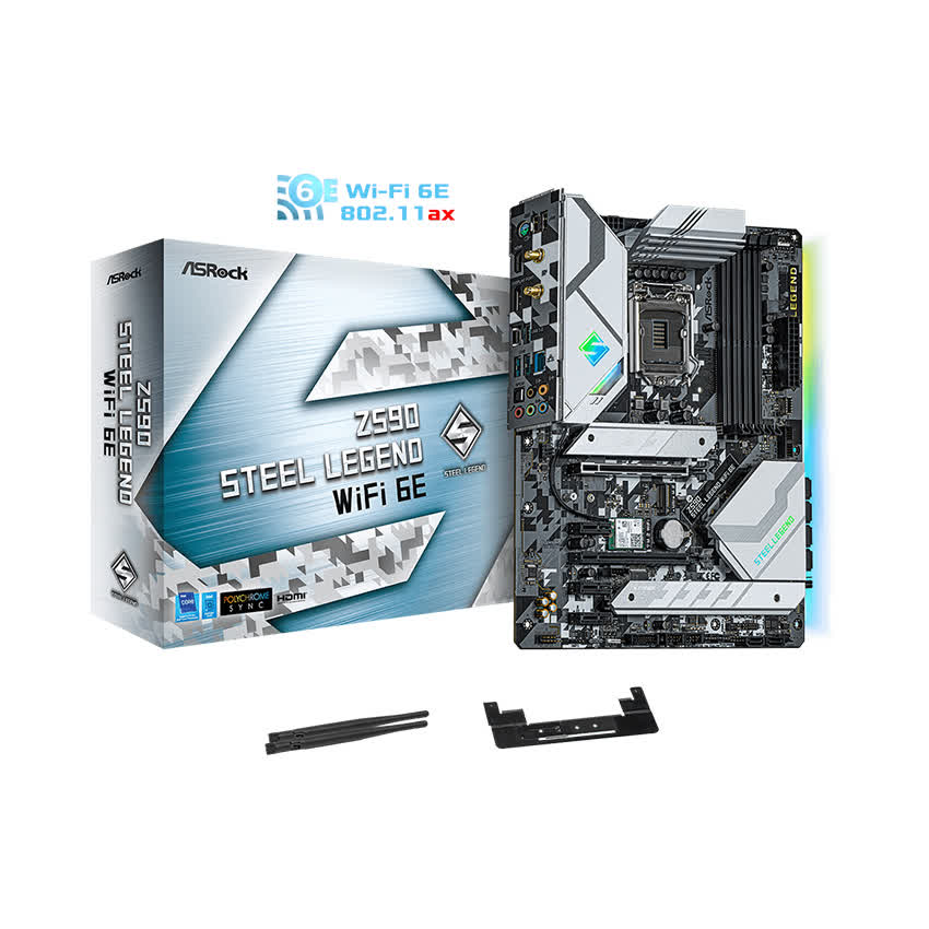 Mainboard ASROCK Z590 STEEL LEGEND WiFi 6E (Intel Z590, Socket 1200, ATX, 4 khe Ram DDR4)