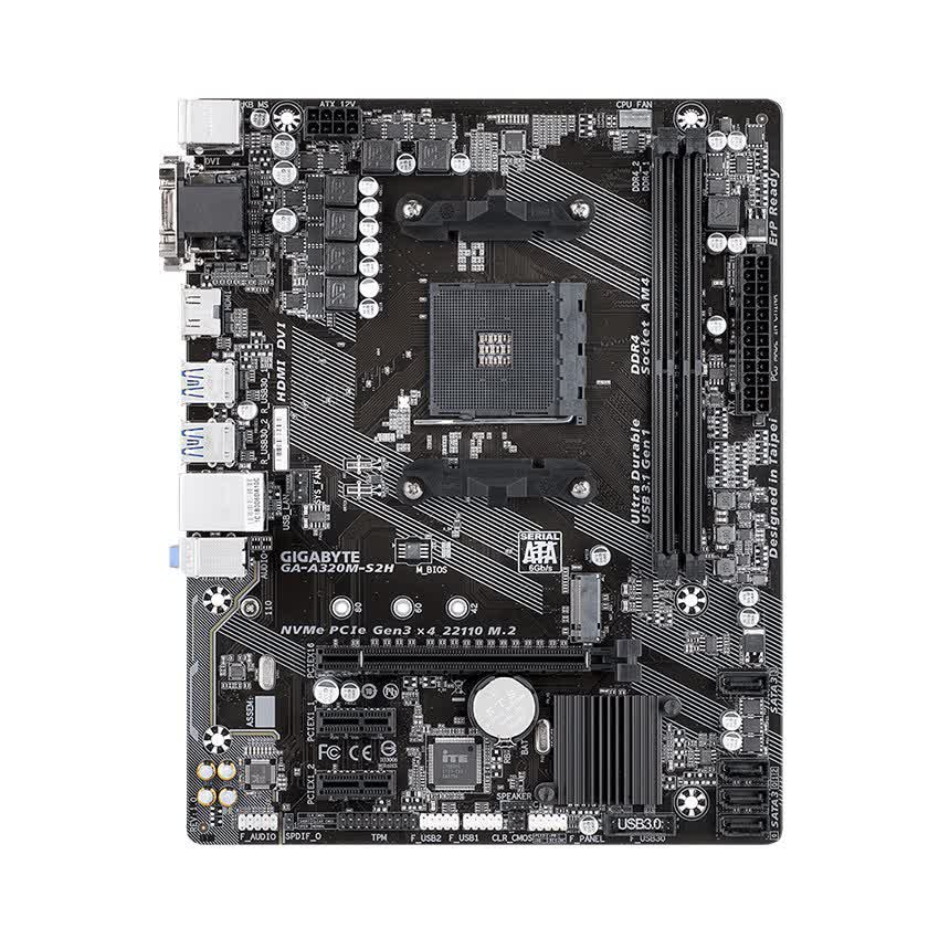 Mainboard GIGABYTE A320M-S2H (AMD A320, Socket AM4, m-ATX, 2 khe RAM DDR4)