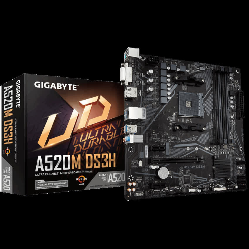 Mainboard Gigabyte A520M-DS3H (AMD A520, Socket 1200, m-ATX, 4 khe RAM DDR4)