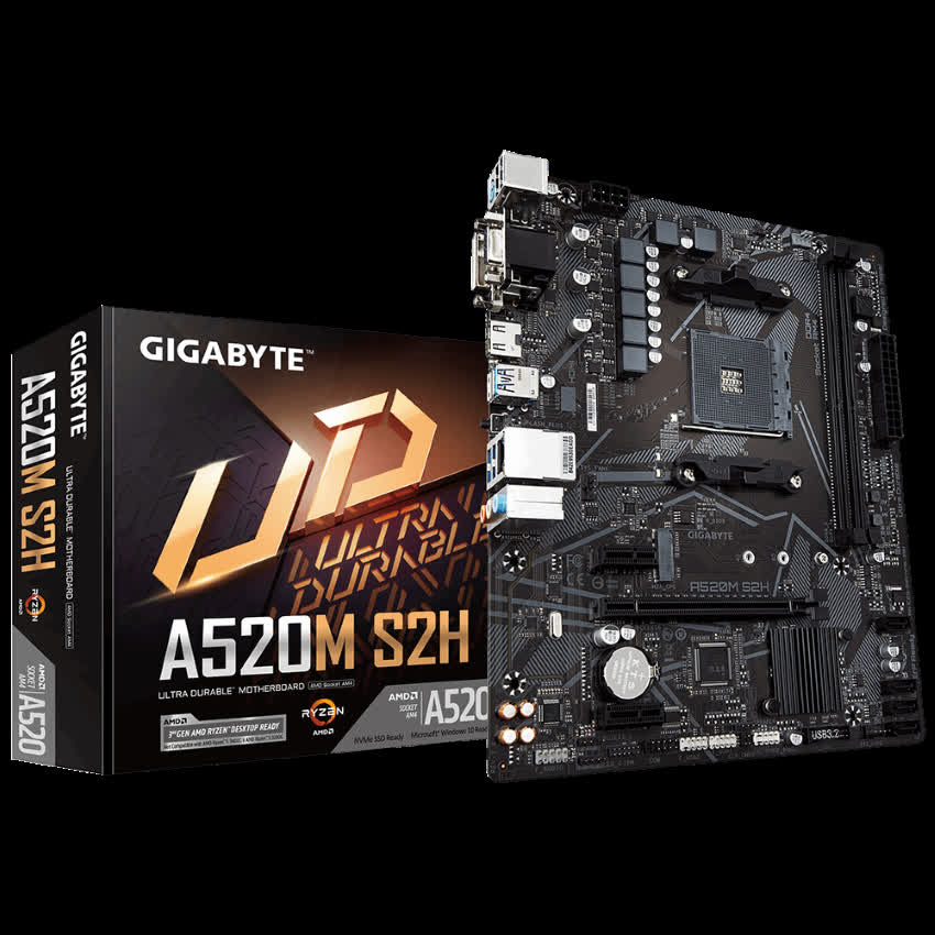 Mainboard Gigabyte A520M-S2H (AMD A520, Socket 1200, m-ATX, 2 khe RAM DDR4)
