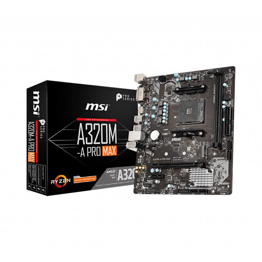 Mainboard MSI A320M-A PRO MAX (AMD A320, Socket AM4, m-ATX, 2 khe RAM DDR4)