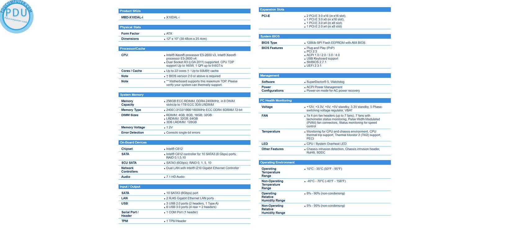 Mainboard Supermicro MBD-X10DAL-I-O