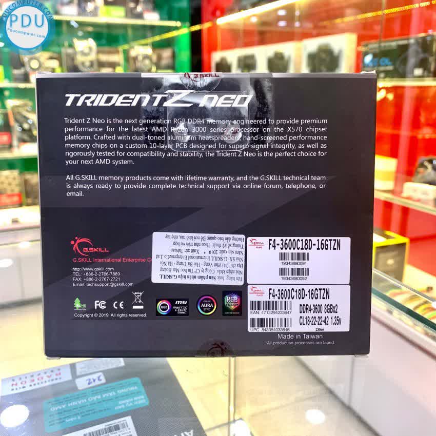 RAM Desktop Gskill Trident Z Neo (F4-3600C16D-16GTZNC) 16GB (2x8GB) DDR4 3600MHz