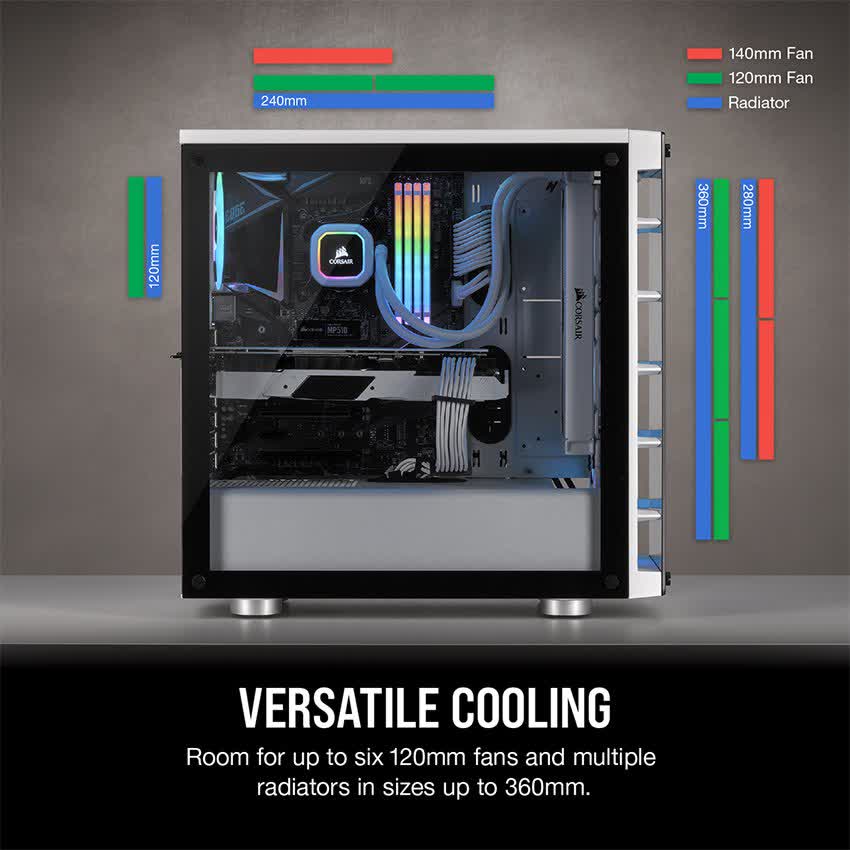 Vỏ Case Corsair 465X TG RGB (Mid Tower/Màu Trắng) CC-9011189-WW