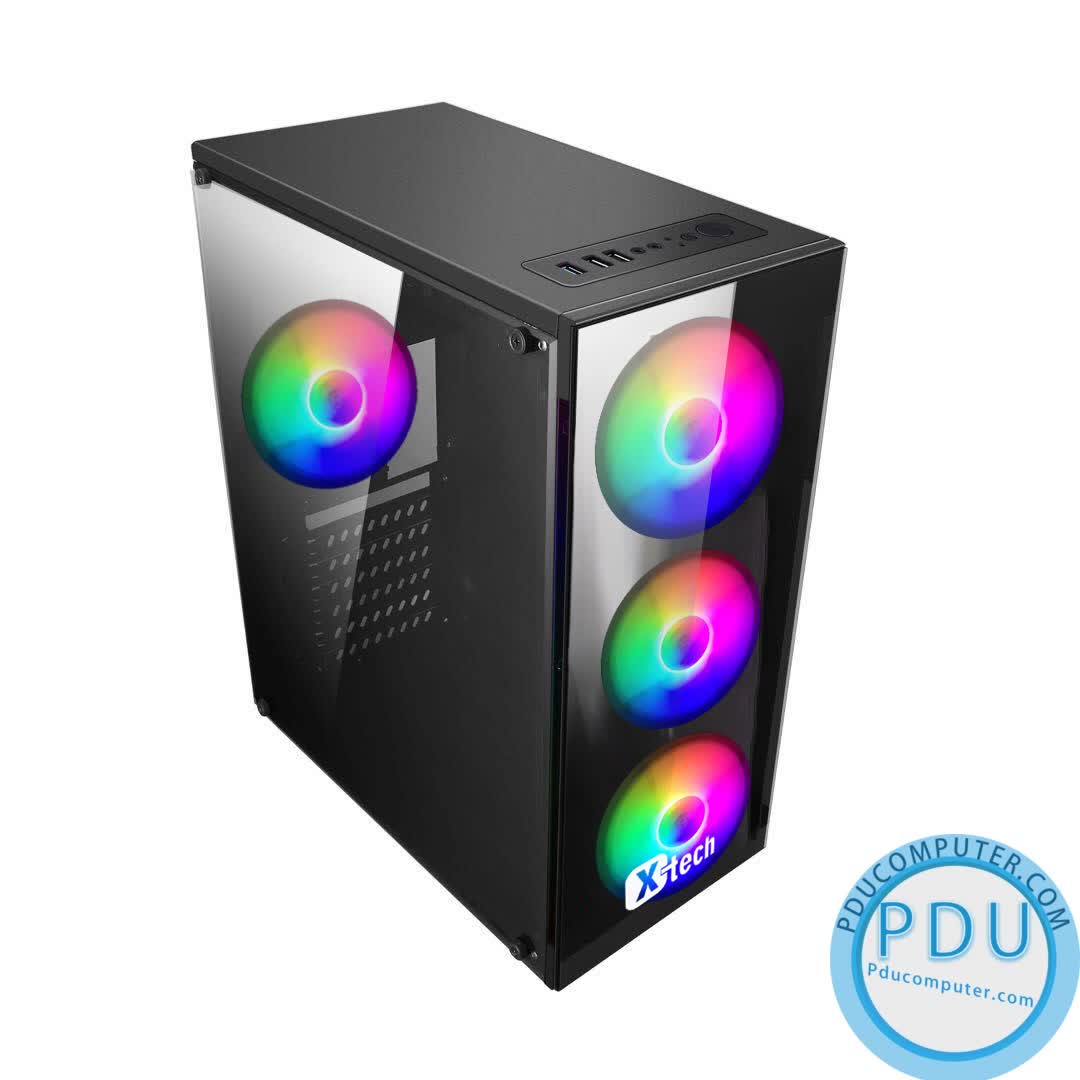Vỏ Case Gaming XTECH  G340 (Mid Tower/Màu Đen/ Kèm 4 Fan RGB)