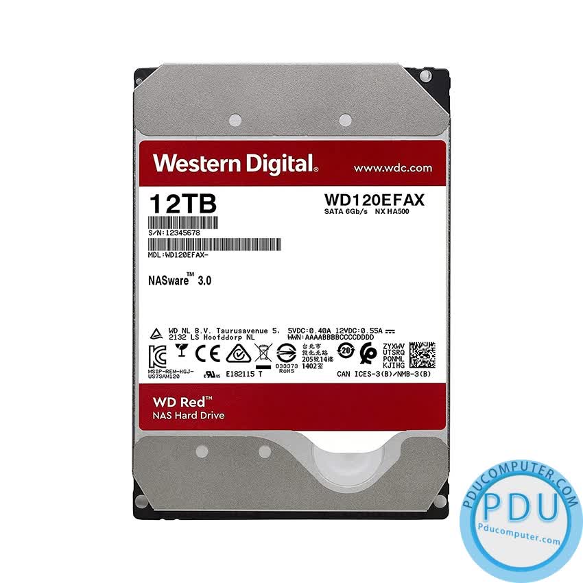 Ổ cứng HDD WD Red 12TB 3.5 inch 5400RPM, SATA3 6Gb/s, 256MB Cache (WD120EFAX)