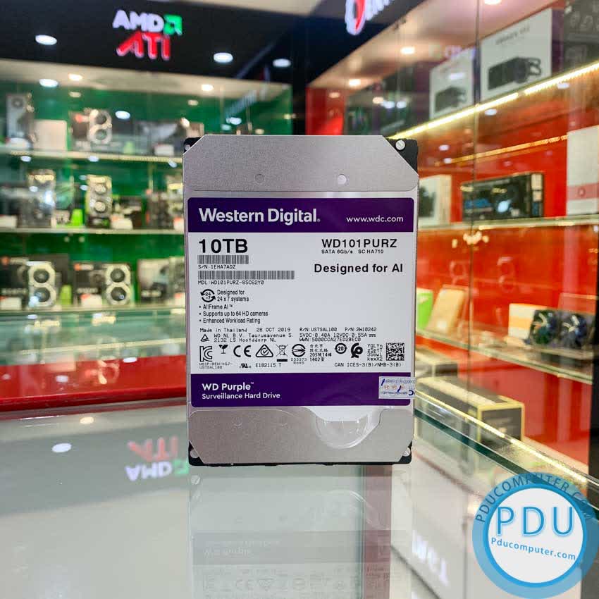Ổ cứng HDD Western Purple 10TB 3.5 inch7200RPM, Sata 3, 256MB Cache - (WD102PURZ)