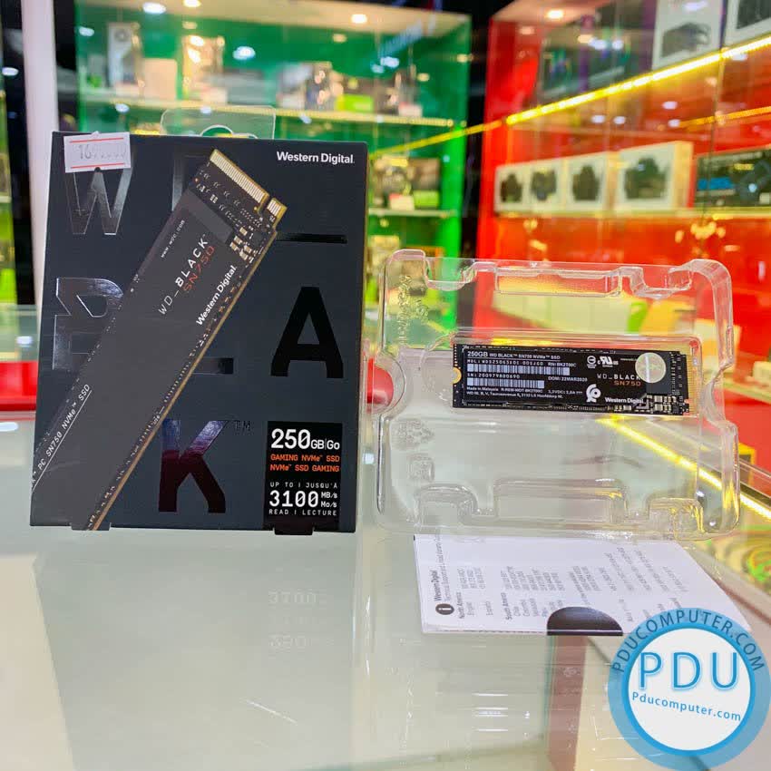 Ổ cứng SSD WD SN750 Black 250GB M.2 2280 PCIe NVMe 3x4 (Đọc 3100MB/s - Ghi 1600MB/s) - (WDS250G3X0C)