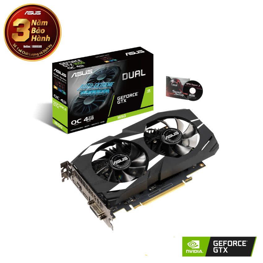 Card màn hình ASUS DUAL GTX 1650-O4G (4GB GDDR5, 128-bit, DVI+HDMI+DP)