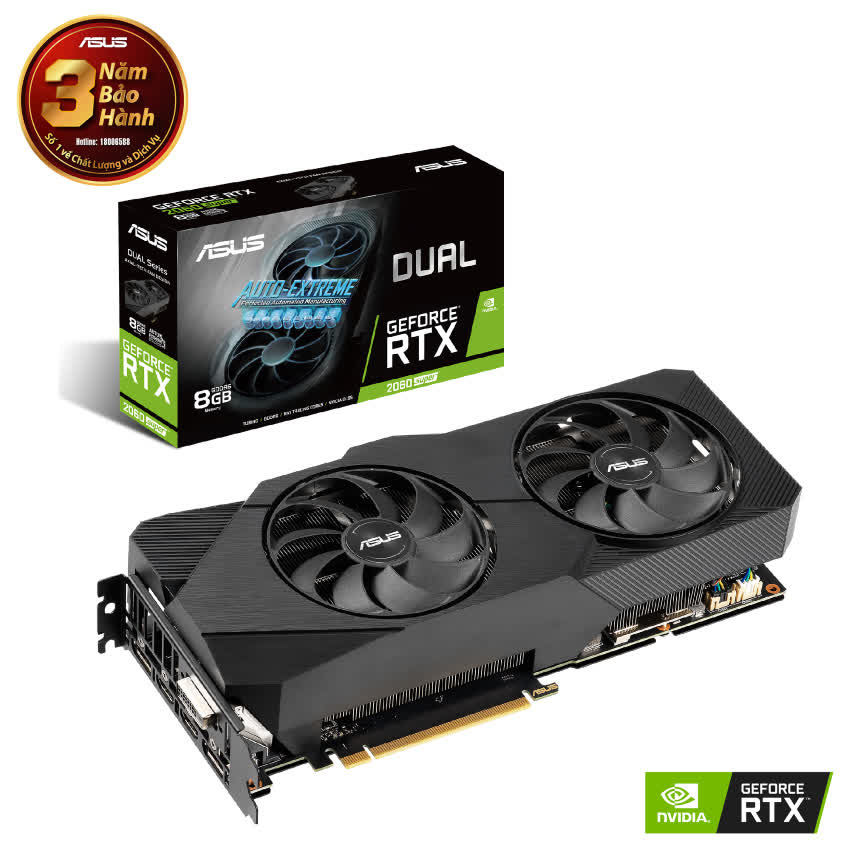 Card màn hình ASUS DUAL RTX 2060 Super-8G EVO (8GB GDDR6, 256-bit, DVI+HDMI+DP, 1x8-pin)