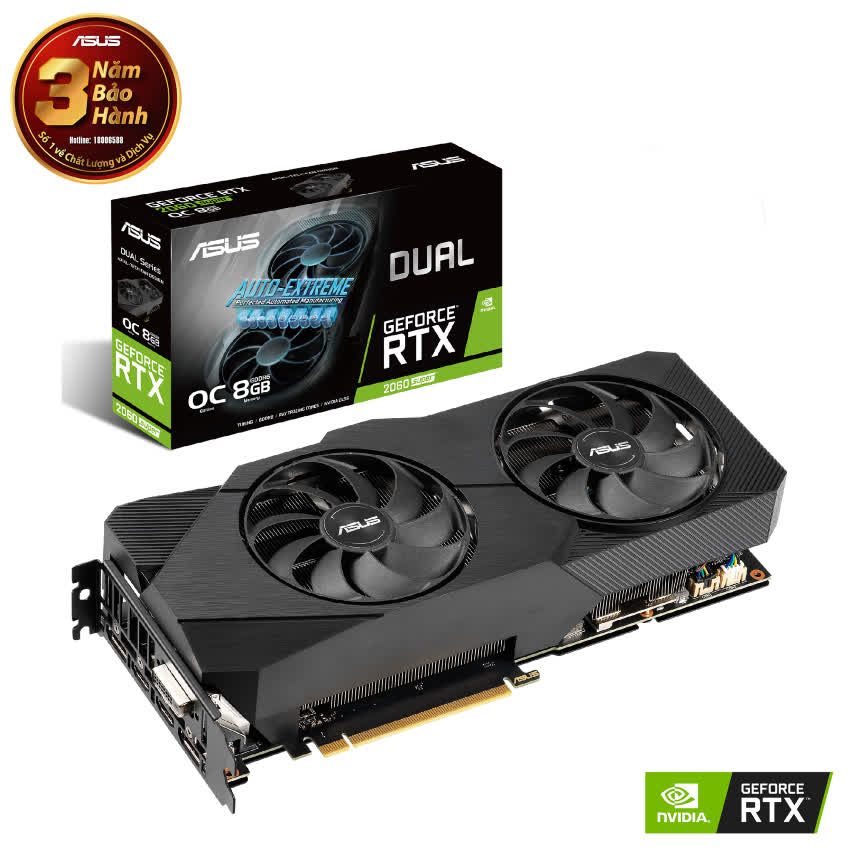 Card màn hình ASUS DUAL RTX 2060 Super-O8G EVO (8GB GDDR6, 256-bit, DVI+HDMI+DP, 1x8-pin)