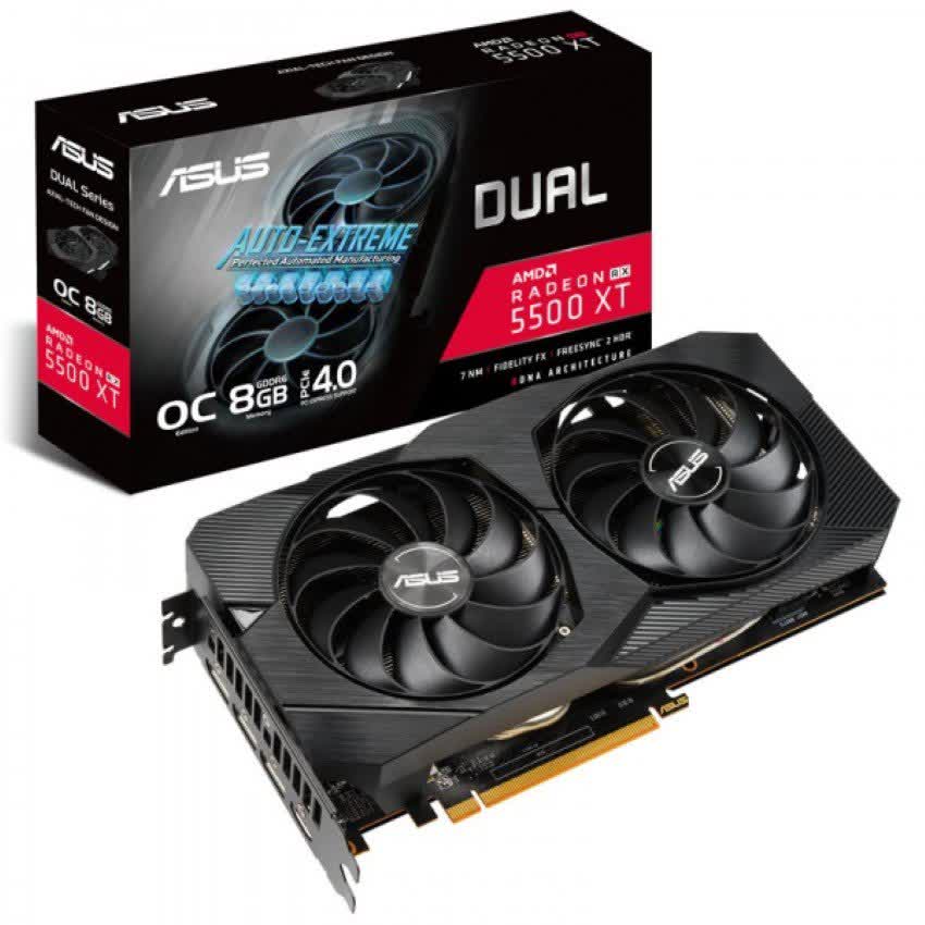 Card màn hình ASUS DUAL RX 5500 XT-O8G EVO (8GB GDDR6, 128-bit,HDMI+DP, 1x8-pin)