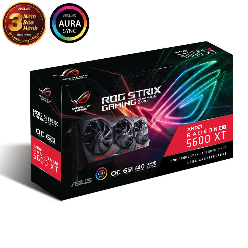 Card màn hình ASUS ROG STRIX RX 5600 XT-O6G GAMING (6GB GDDR6, 192-bit,HDMI+DP, 1x6-pin + 1x8-pin)