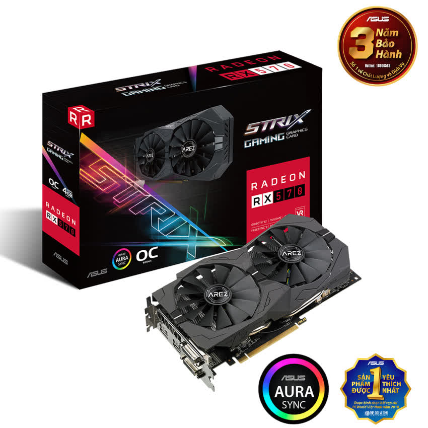 Card màn hình Asus ROG STRIX RX 570-8GB GAMING (8GB DDR5, 256-bit, DVI-D+HDMI+DP, 1x8-pin)