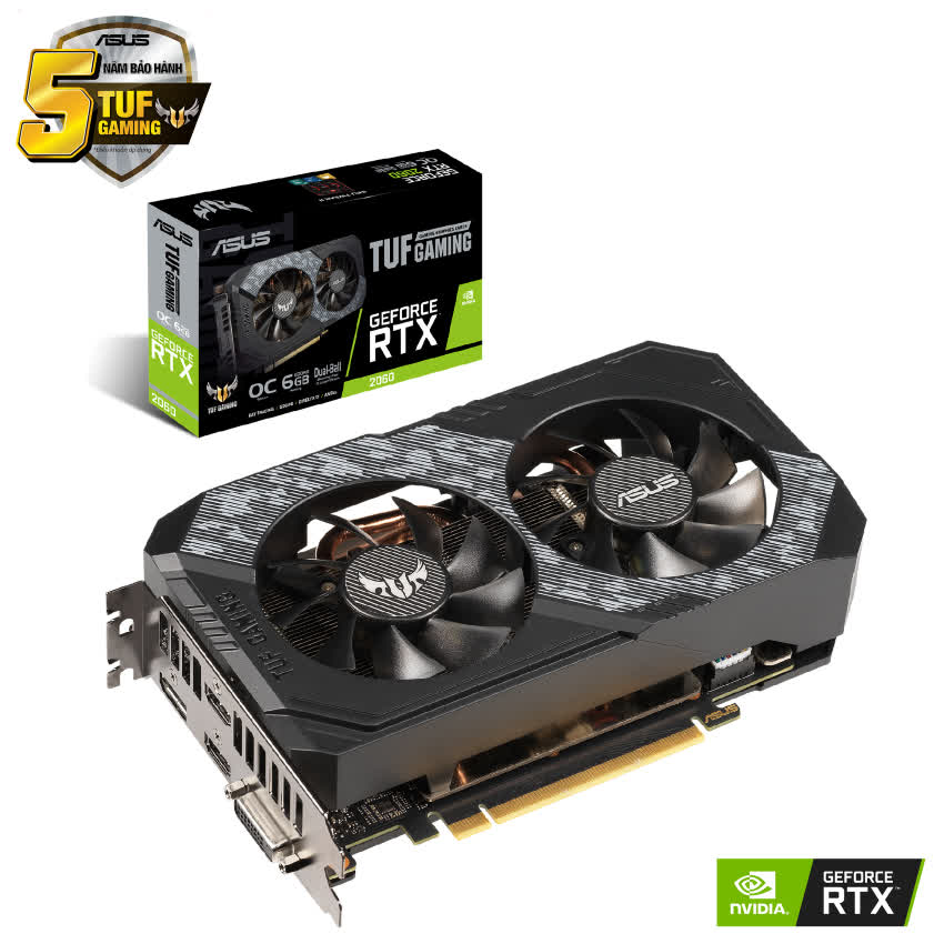 Card màn hình Asus TUF RTX 2060-O6G GAMING (6GB GDDR6, 192-bit, DVI+HDMI+DP, 1x8-pin)