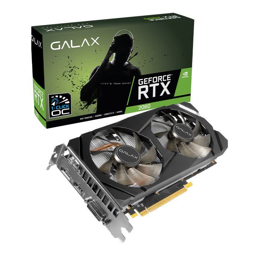 Card màn hình GALAX RTX 2060 (1 Click OC)-6GB (26NRL7HPX7OC) - (6GB GDDR6, 192-bit, DVI+HDMI+DP, 1x8-pin) 