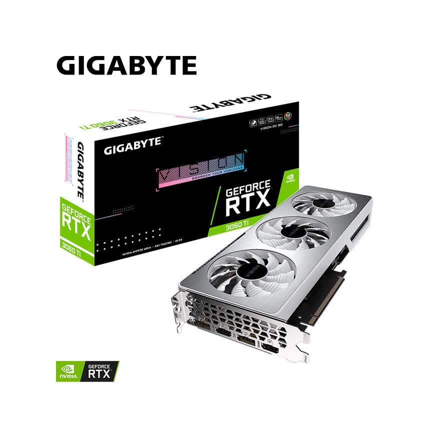 Card màn hình Gigabyte RTX 3060 Ti VISION OC-8GD (8GB GDD6, 256-bit, HDMI +DP, 1x8-pin+1x6-pin)