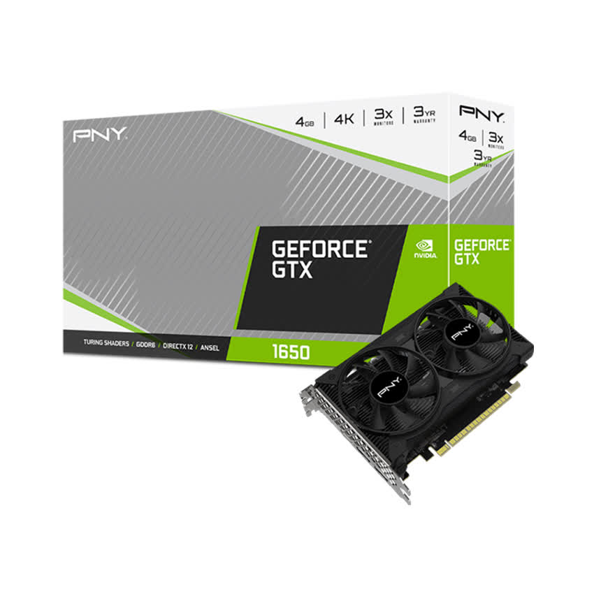 Card màn hình PNY GTX 1650-4GB Dual Fan (4GB GDDR6, 128-bit, HDMI+DP, 1x6-pin)