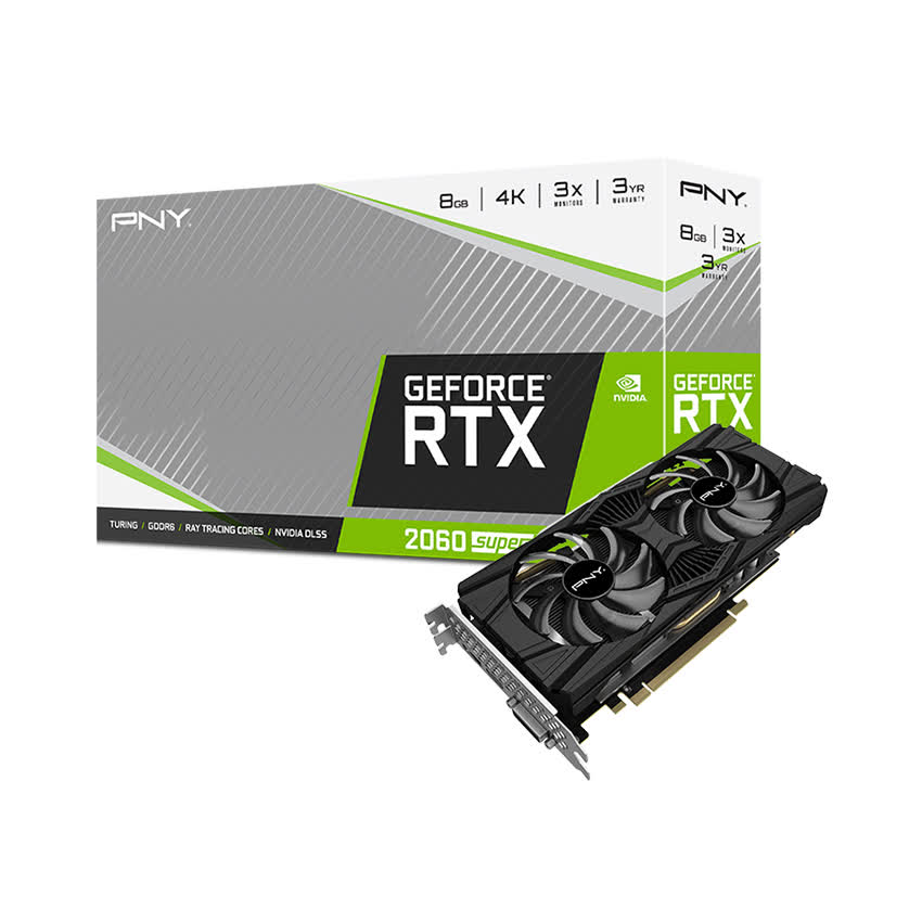 Card màn hình PNY RTX 2060 Super-8GB Dual Fan (8GB GDDR6, 256-bit, DVI+HDMI+DP, 1x8-pin)