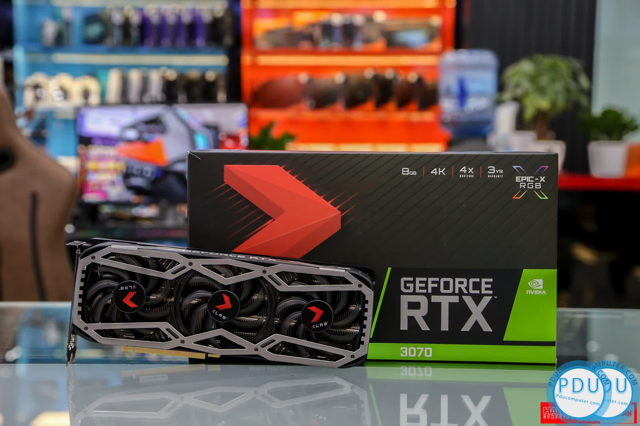 Card màn hình PNY RTX 3070 8GB REVEL EPIC-X RGB Triple Fan Edition (8GB GDDR6, 256-bit, HDMI+DP, 1x8-pin)