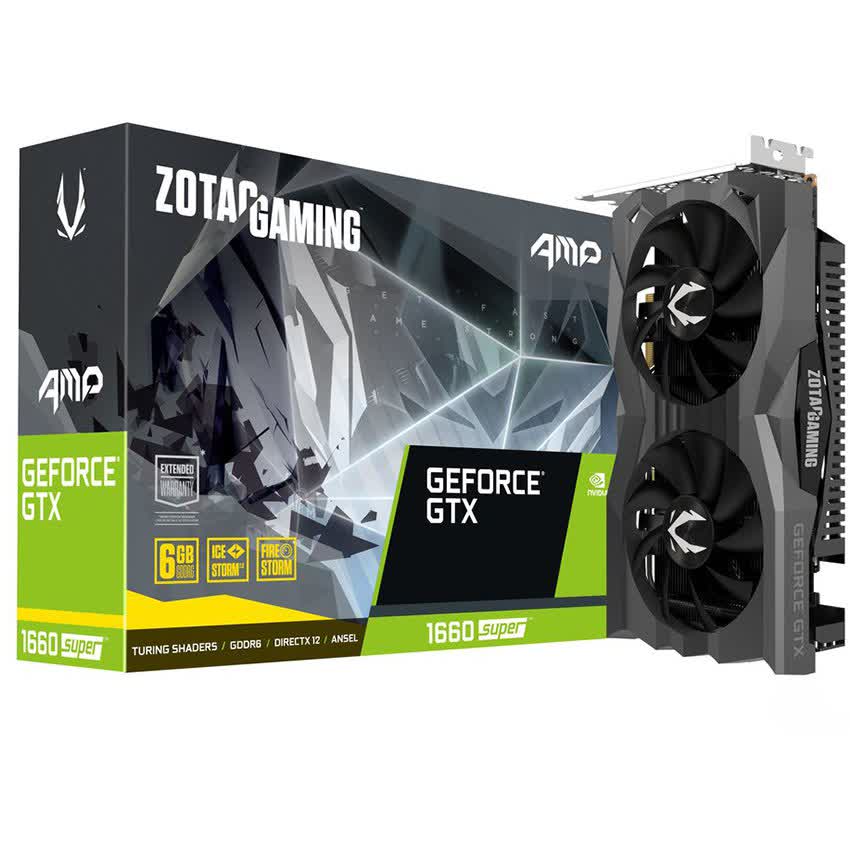 Card màn hình ZOTAC GTX 1660 Super AMP (6GB GDDR6, 192-bit, HDMI+DP, 1x8-pin)