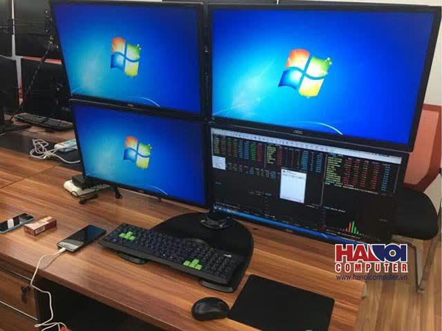 Giá treo 4 Màn hình Bratech C034 Trắng - Đế để bàn (14-27 inch)