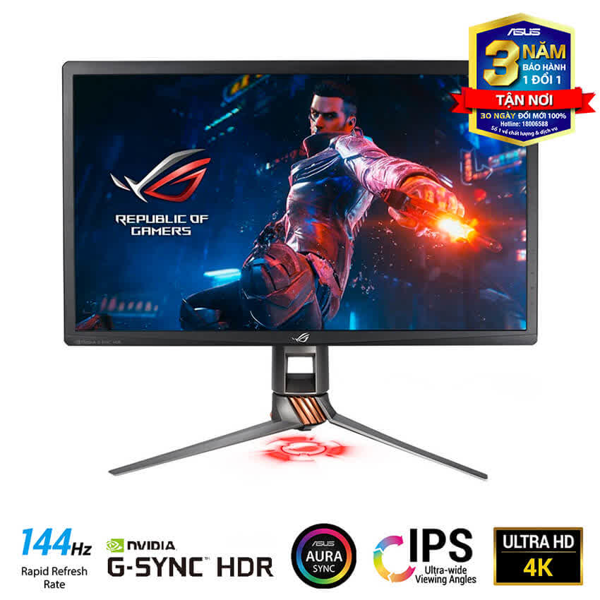 Màn hình Asus ROG Swift PG27UQ (27 inch/4K/IPS/144Hz/600cd/m²/4ms/DP+HDMI/G-SYNC/HDR10/Aura Sync)