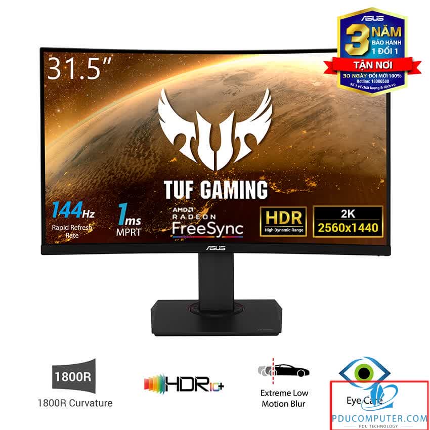 Màn hình Asus TUF VG32VQ (31.5 inch/QHD/144Hz/1ms/400cd/m²/DP+HDMI/HDR10/Free Syc/Màn hình cong)
