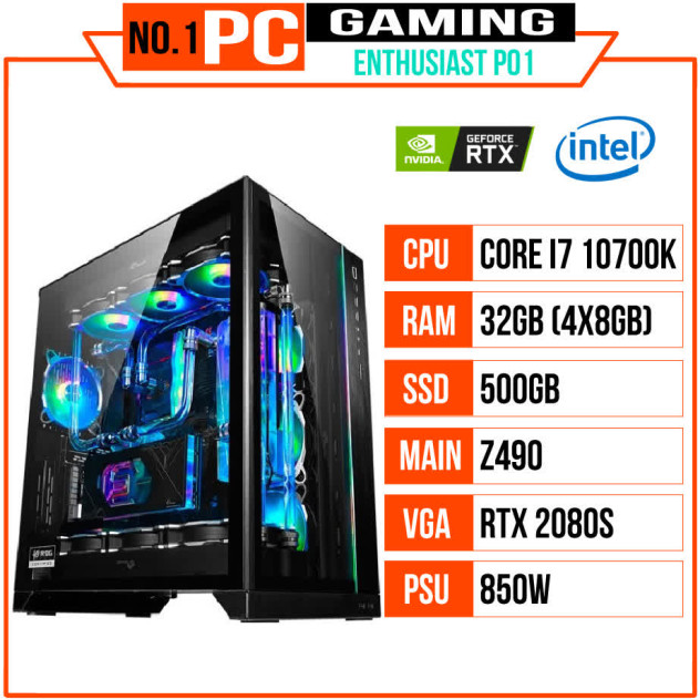 giới thiệu tổng quan PC ENTHUSIAST GAMING PLATINUM 01 (i7 10700K/Z490/32GB RAM/500GB SSD/RTX 2080 SUPER/850W/WATERCOOLING EK/RGB)