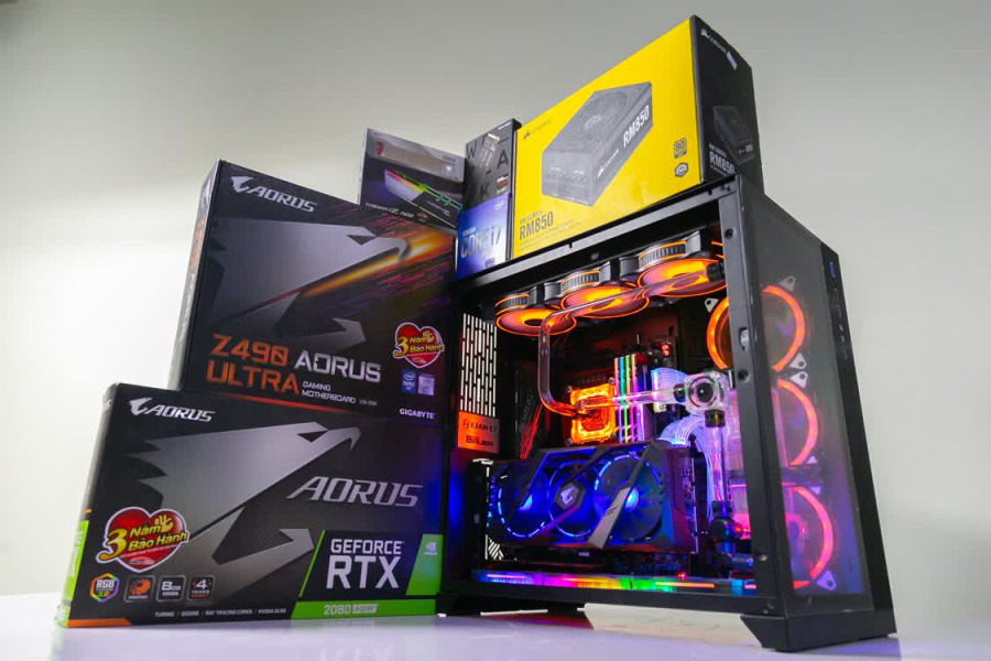 ngoài hình PC ENTHUSIAST GAMING PLATINUM 01 (i7 10700K/Z490/32GB RAM/500GB SSD/RTX 2080 SUPER/850W/WATERCOOLING EK/RGB)