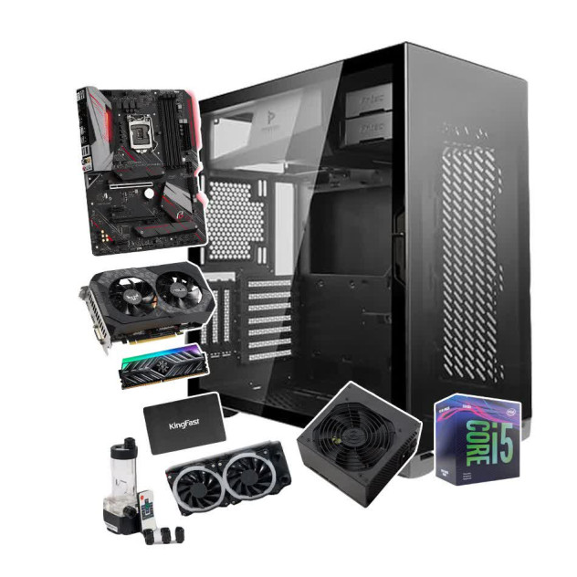 ngoài hình PC GAMING FALCON 014 (I5 9400F/B365/8GB RAM/SSD 512GB/GTX 1660 Super/550W/Water Cooling Freezemod/RGB)
