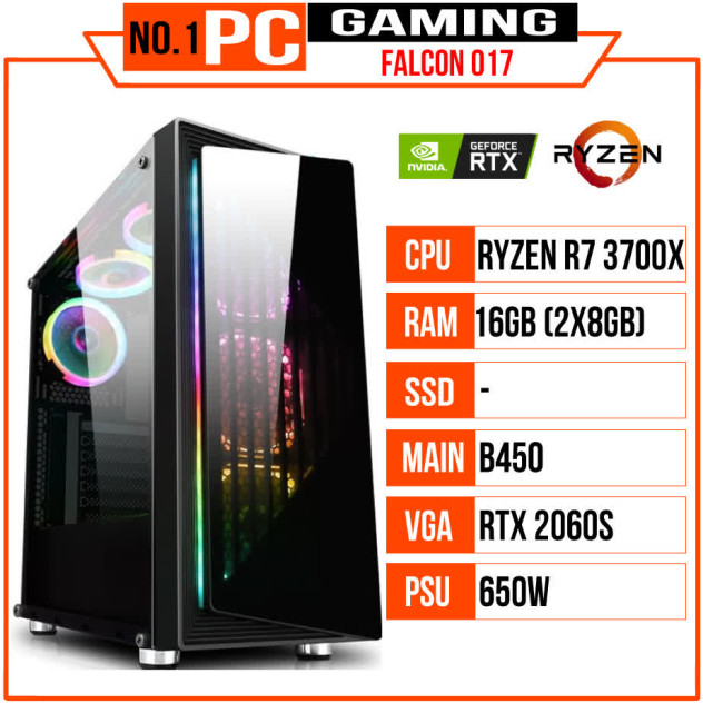 giới thiệu tổng quan PC GAMING FALCON 017 (R7 3700X/B450/16GB RAM/RTX 2060 Super/650W/Tản WINDPOWER/RGB)