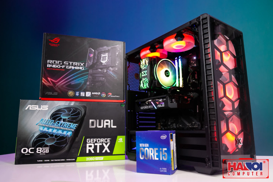 ngoài hình PC GAMING FALCON 018 (i5 10400/B460/16GB RAM/250GB SSD/RTX 2060 SUPER/650W/TẢN WINDPOWER/RGB)