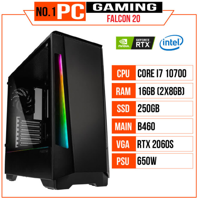 giới thiệu tổng quan PC GAMING FALCON 020 (I7 10700/B460/16GB RAM/250GB SSD/RTX 2060 SUPER/650W/Tản EK-AIO 240/RGB)