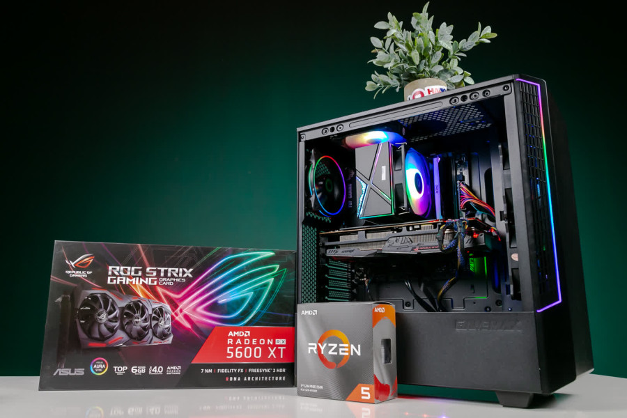 ngoài hình PC GAMING FALCON 022 (R5 3600/B450/RAM 8GB/RX 5600/550W/TẢN ID COOLING/RGB)