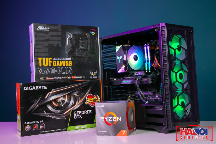 ngoài hình PC GAMING FALCON 037 (R7 3700X/X570/16GB RAM/250GB SSD/1TB HDD/GTX 1660 Super/550W/Tản CR-1000GT/RGB