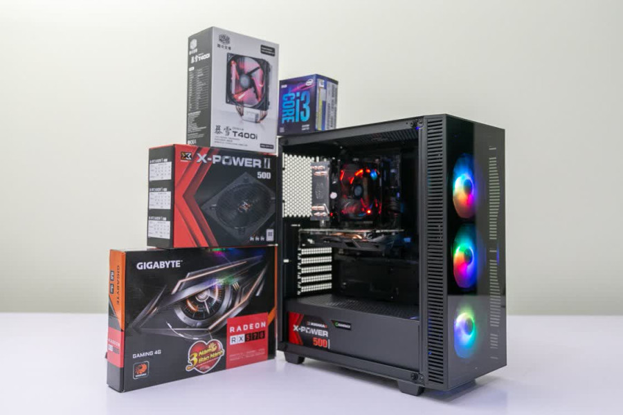 ngoài hình PC GAMING SHARK 008 (I3 9100F/H310/8GB RAM/RX 570/450W/Tản T400i/RGB)