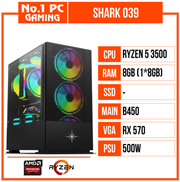 giới thiệu tổng quan PC GAMING SHARK 039 (R5 3500/B450/8GB RAM/RX570/500W/RGB)