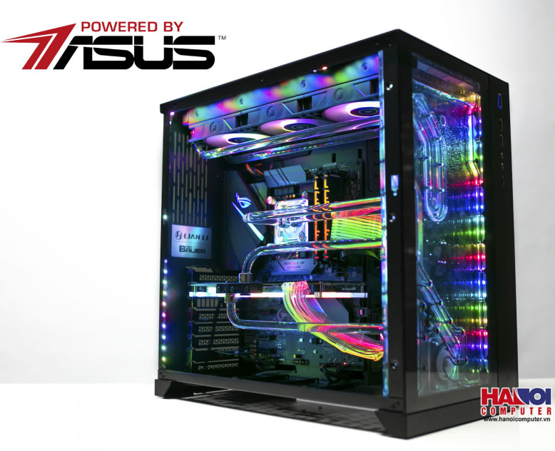 ngoài hình PC HNC ENTHUSIAST WATERCOOLING- GAMING LIMITED E1 (I7 8700/B360/16GB RAM/512GB SSD/RTX 2070/600W/RGB)