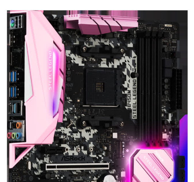 Mainboard ASROCK B450M STEEL LEGEND (Pink Edition) (AMD B450, Socket AM4, ATX, 4 khe RAM DDR4)